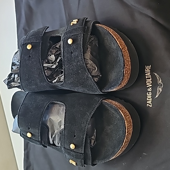 Zadig & Voltaire Black Suede Slide Sandals - FR 39 US 8 - Picture 4 of 11